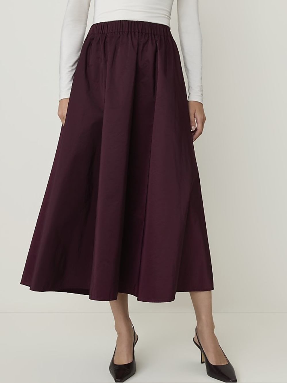 Ann Taylor Full Midi Skirt in Taffeta Color Purest Plum Size XSmall Petite NWT